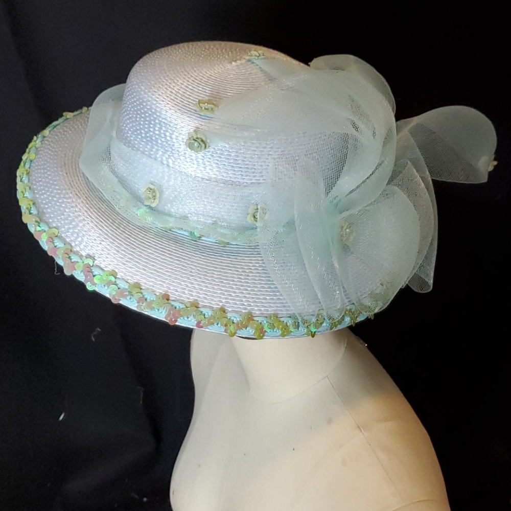 Vtg Blue hat with bow & sequins